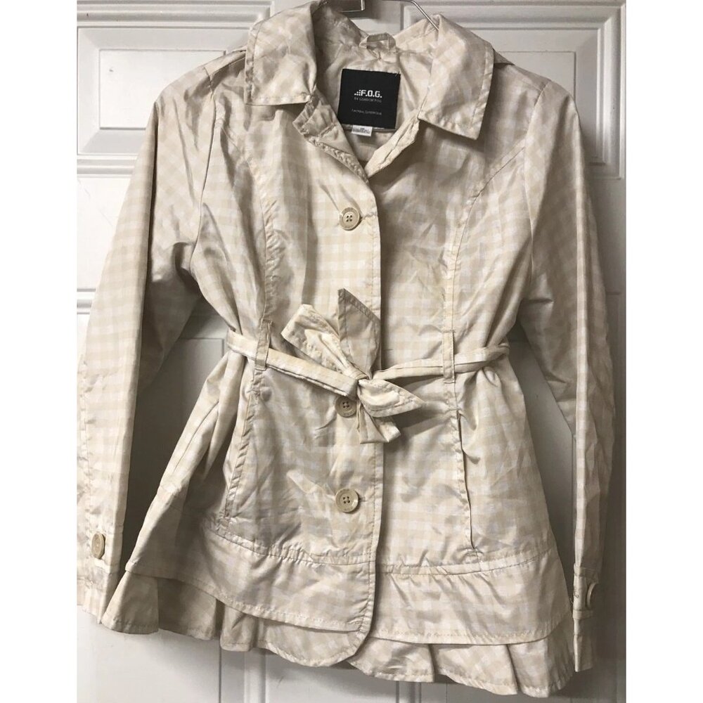 F.O.G. By London Fog Girls Light Trench Jacket Size 10 Tan Plaid w/ Detach Hood